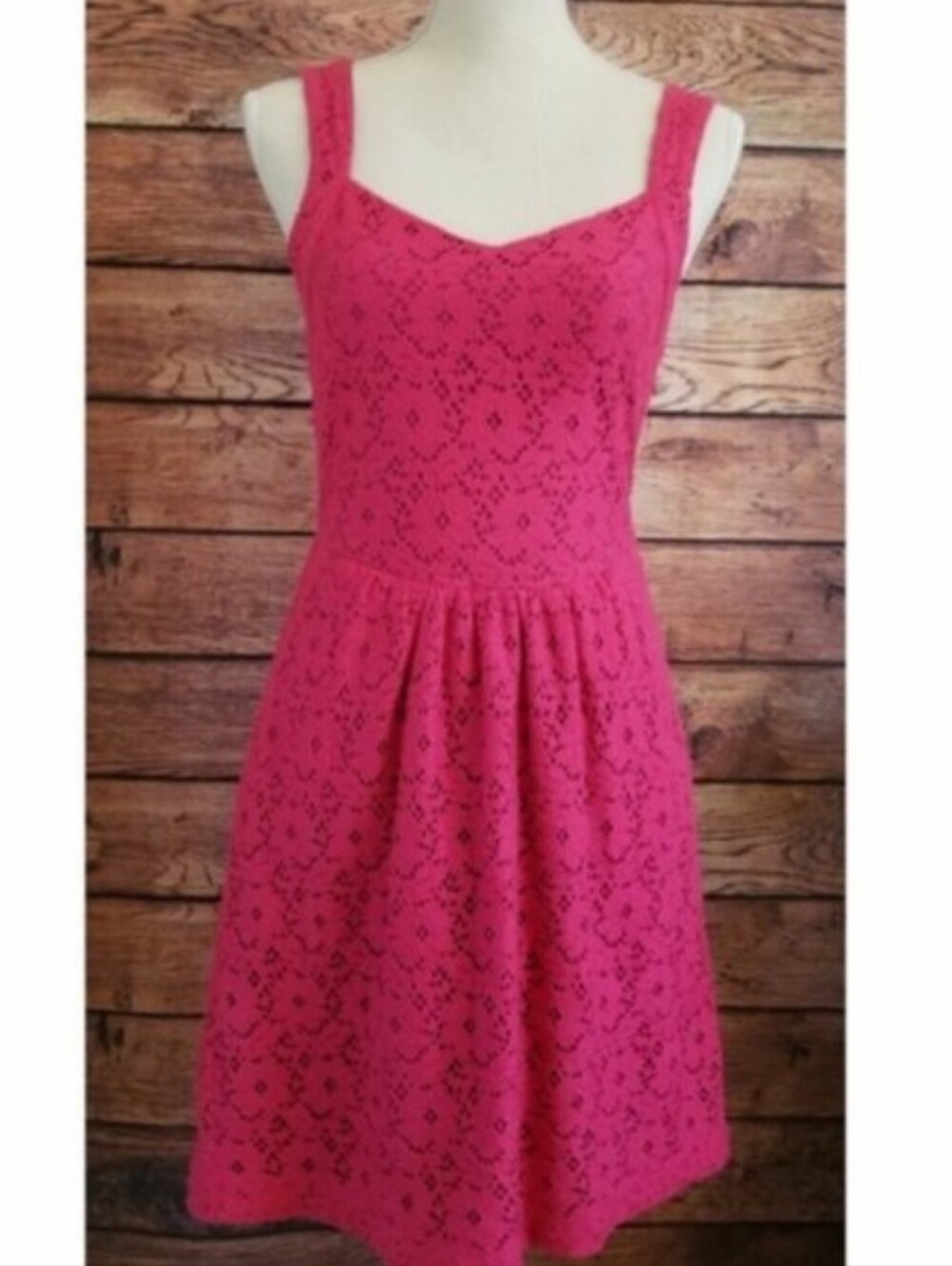 Anthropologie Deletta Silverfield Sweetheart Dress Large Eyelet Lace Fuschia L